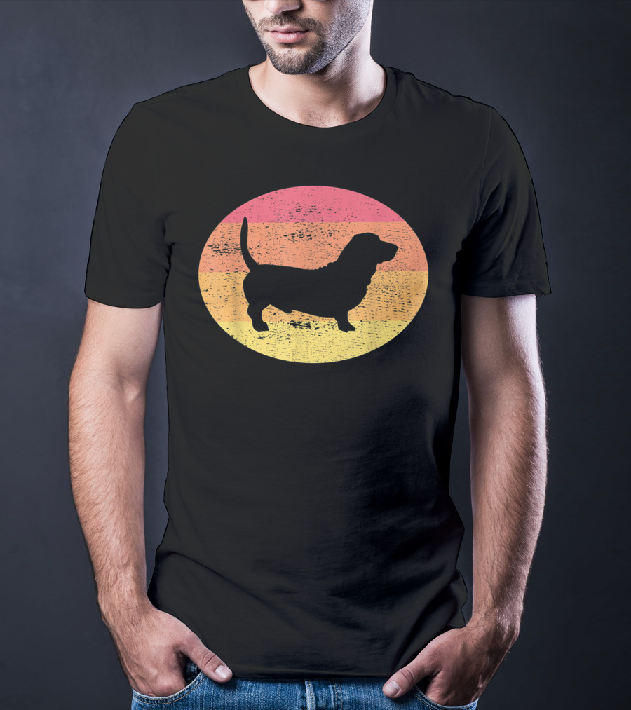 Basset Hound Silhouette Retro Vintage Dog Sunset Oval T-Shirt