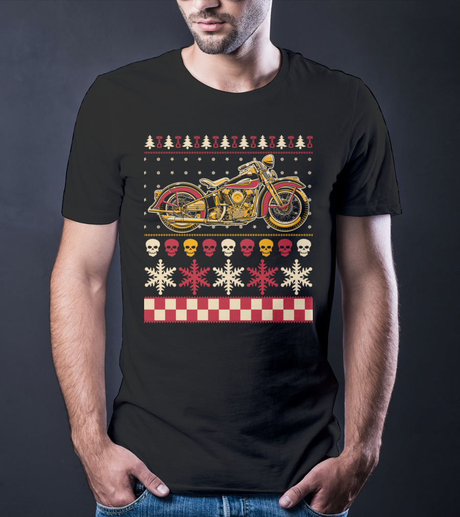 Biker Motorcycle Rider Christmas Skull Snowflake T-Shirt