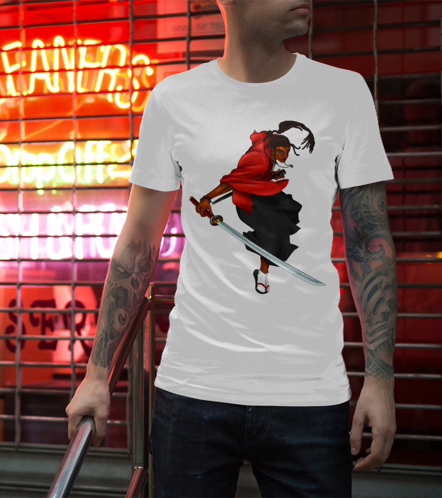 Blck Ronin Heroic Samurai Warrior In Red Cloak With Sword T-Shirt