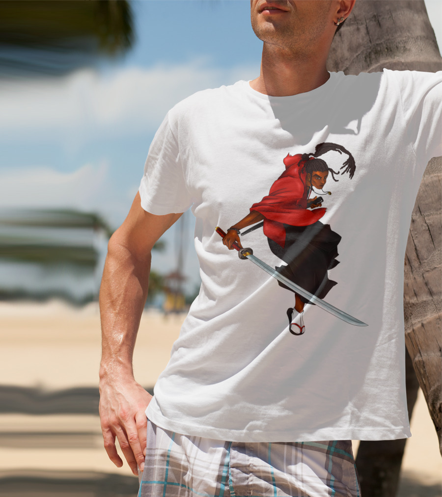 Blck Ronin Heroic Samurai Warrior In Red Cloak With Sword T-Shirt