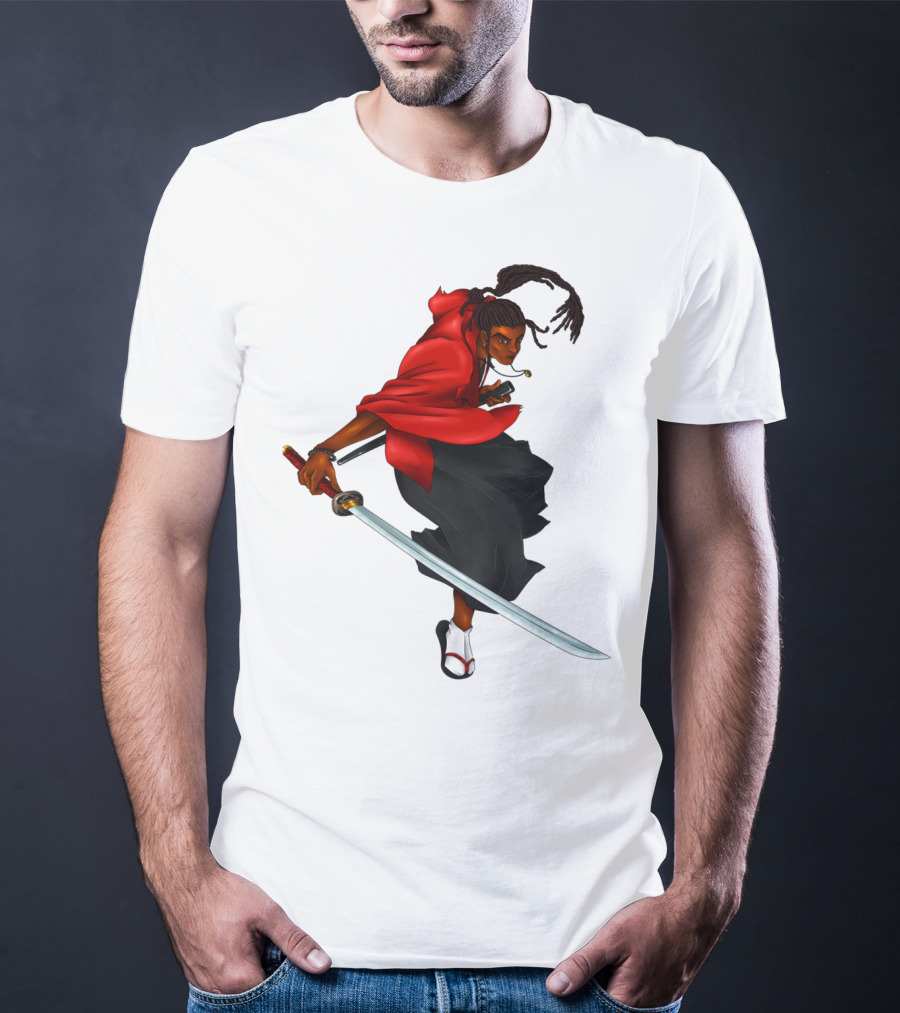 Blck Ronin Heroic Samurai Warrior In Red Cloak With Sword T-Shirt