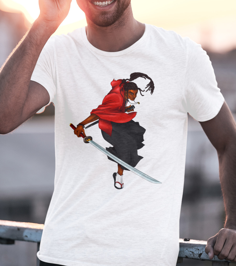 Blck Ronin Heroic Samurai Warrior In Red Cloak With Sword T-Shirt