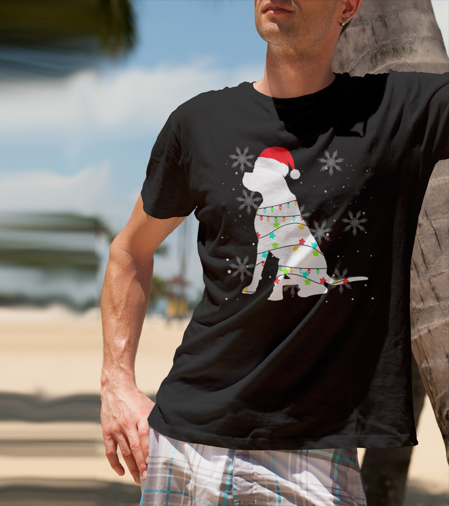 Christmas Lights Boxer Santa Hat Snowflakes T-Shirt