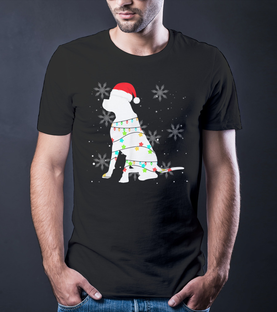 Christmas Lights Boxer Santa Hat Snowflakes T-Shirt