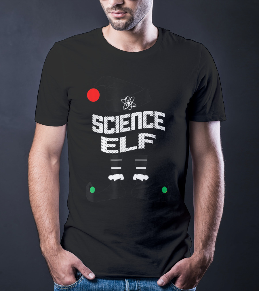 Science Elf Christmas Costume With Atom Hat And Striped Socks T-Shirt