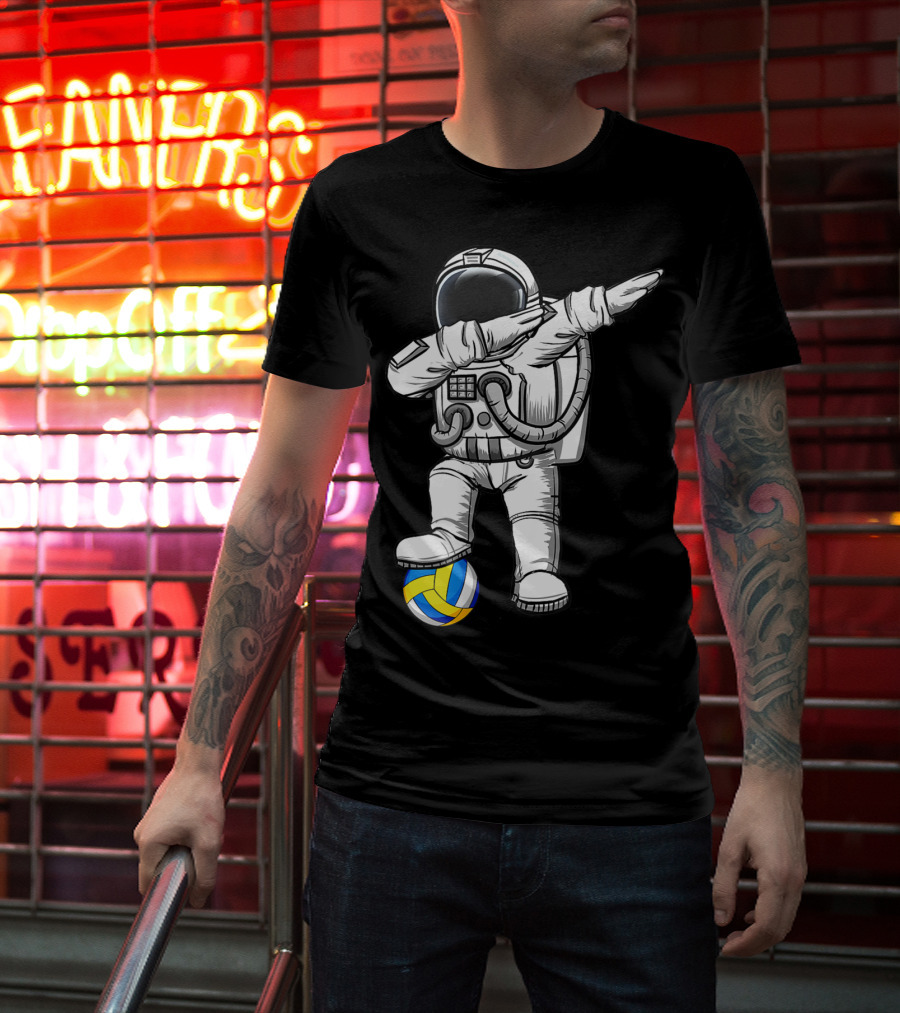 Cute Astronaut Dabbing With Volleyball Astronomy Lovers Galaxy T-Shirt