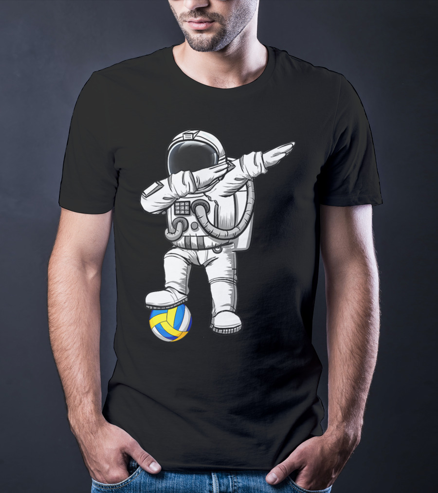 Cute Astronaut Dabbing With Volleyball Astronomy Lovers Galaxy T-Shirt