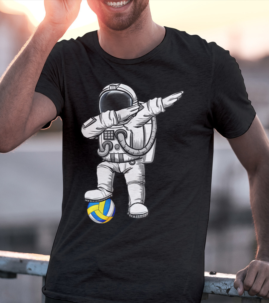 Cute Astronaut Dabbing With Volleyball Astronomy Lovers Galaxy T-Shirt