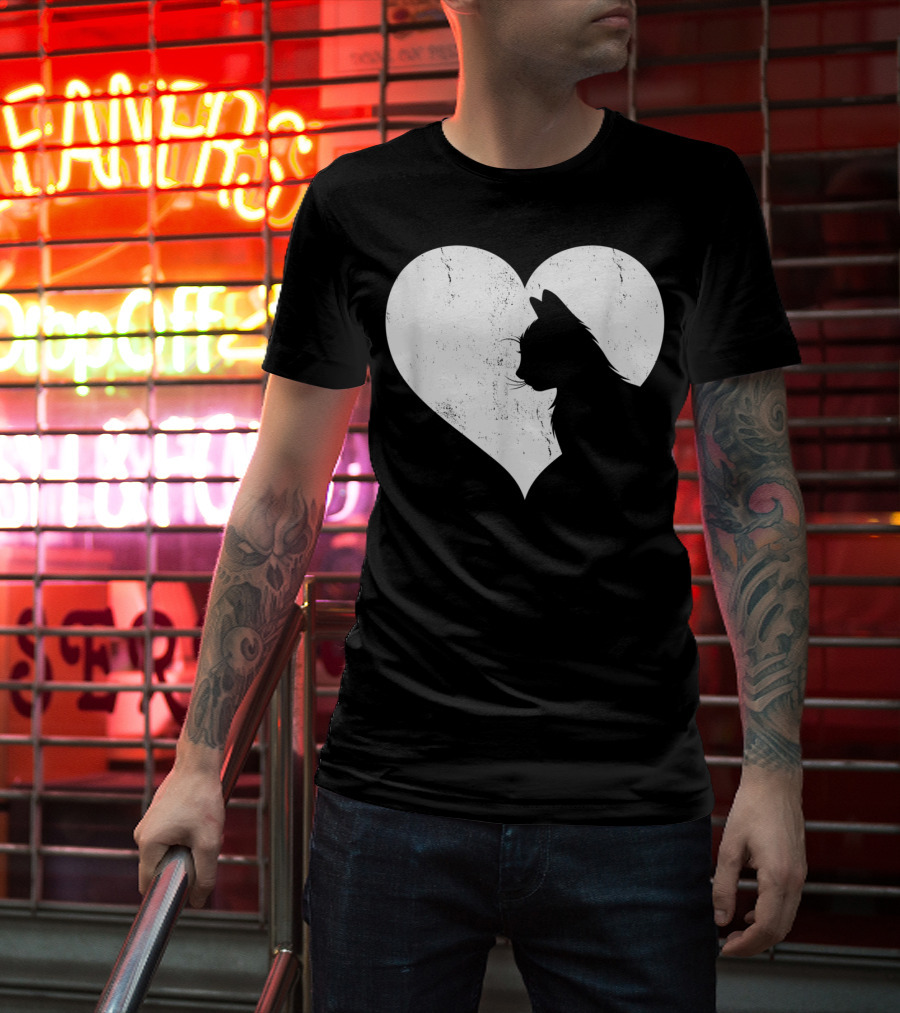 Cute Cat Heart Silhouette For Cat Lovers T-Shirt