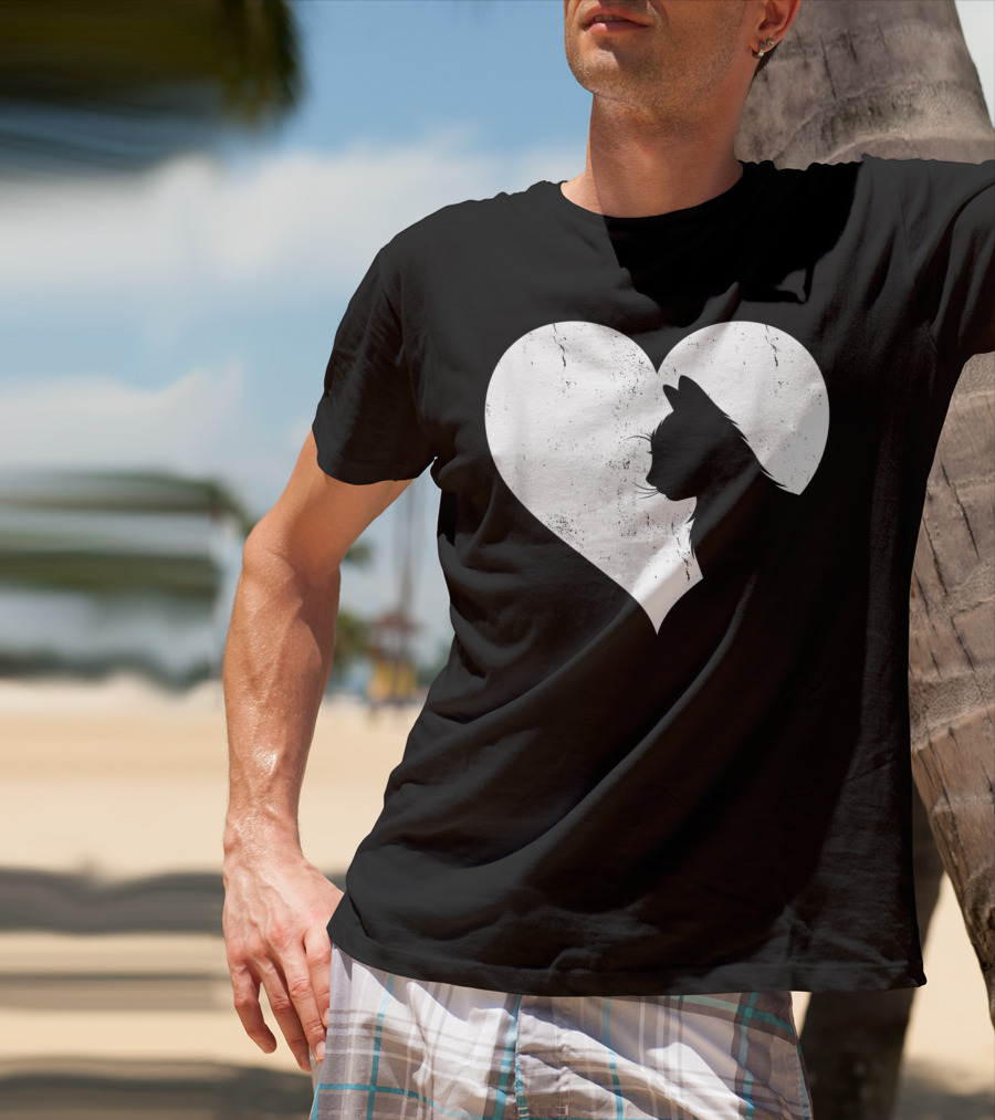 Cute Cat Heart Silhouette For Cat Lovers T-Shirt