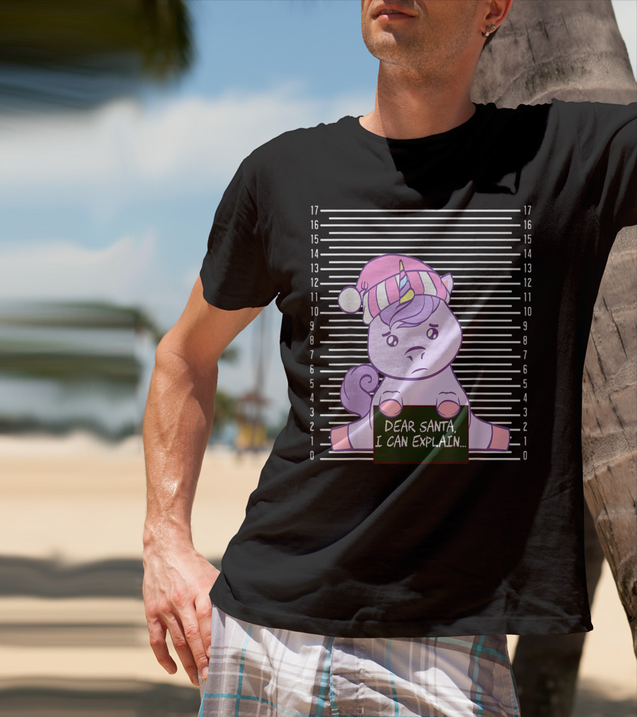 Dear Santa I Can Explain Mugshot Unicorn Christmas Hat T-Shirt
