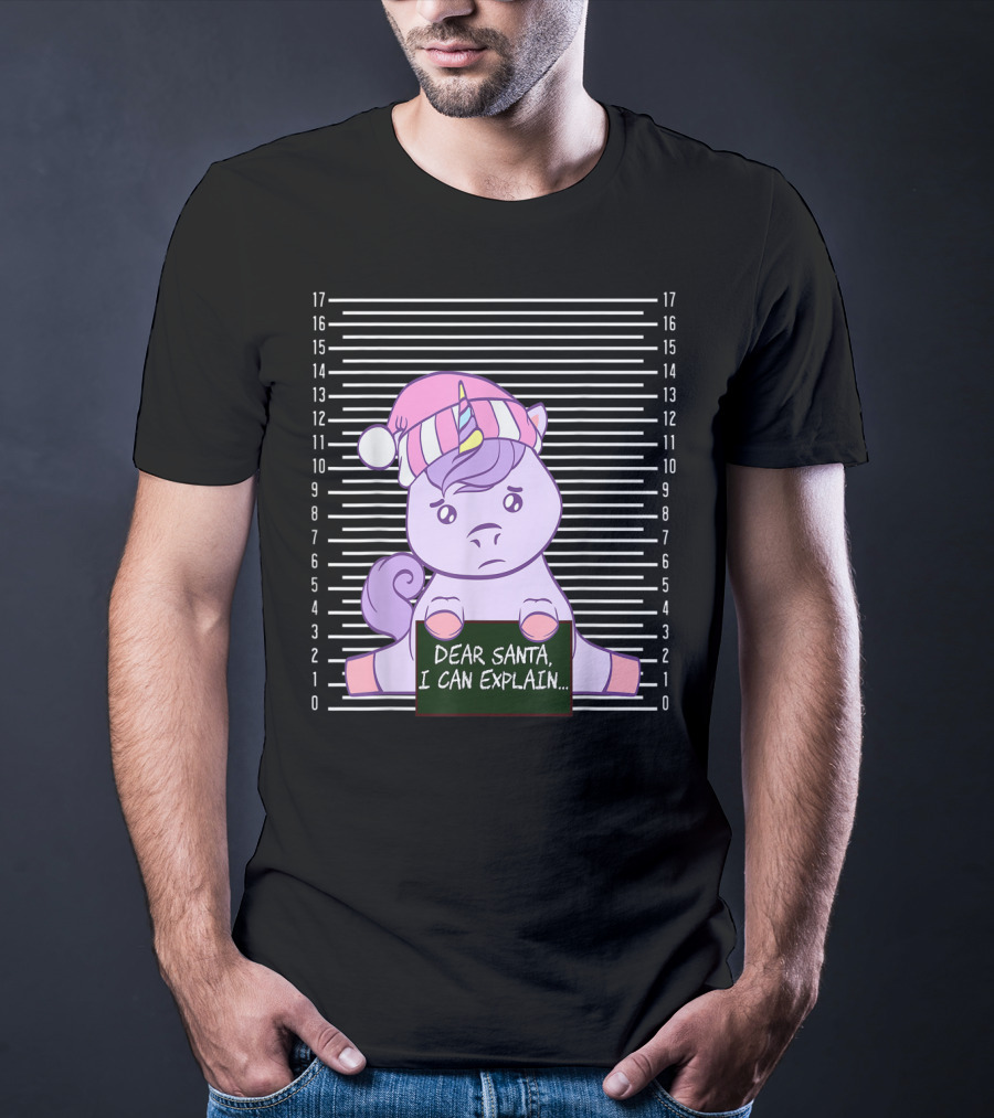 Dear Santa I Can Explain Mugshot Unicorn Christmas Hat T-Shirt