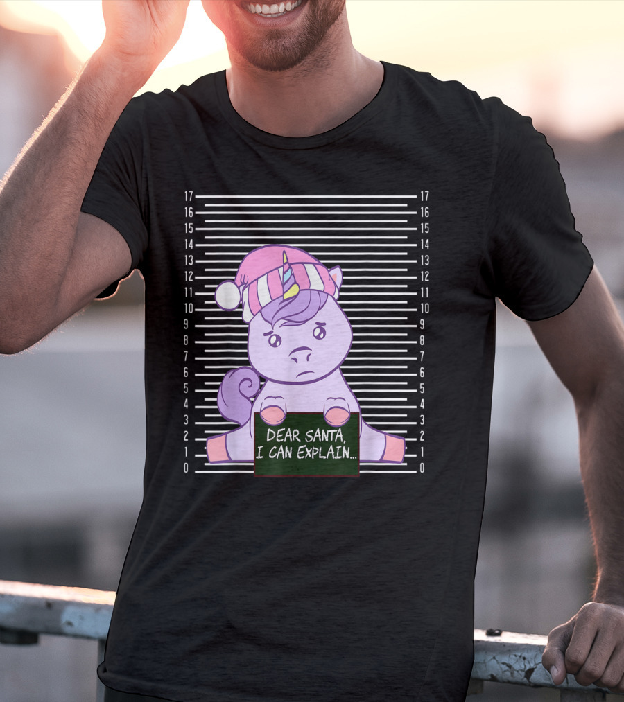 Dear Santa I Can Explain Mugshot Unicorn Christmas Hat T-Shirt