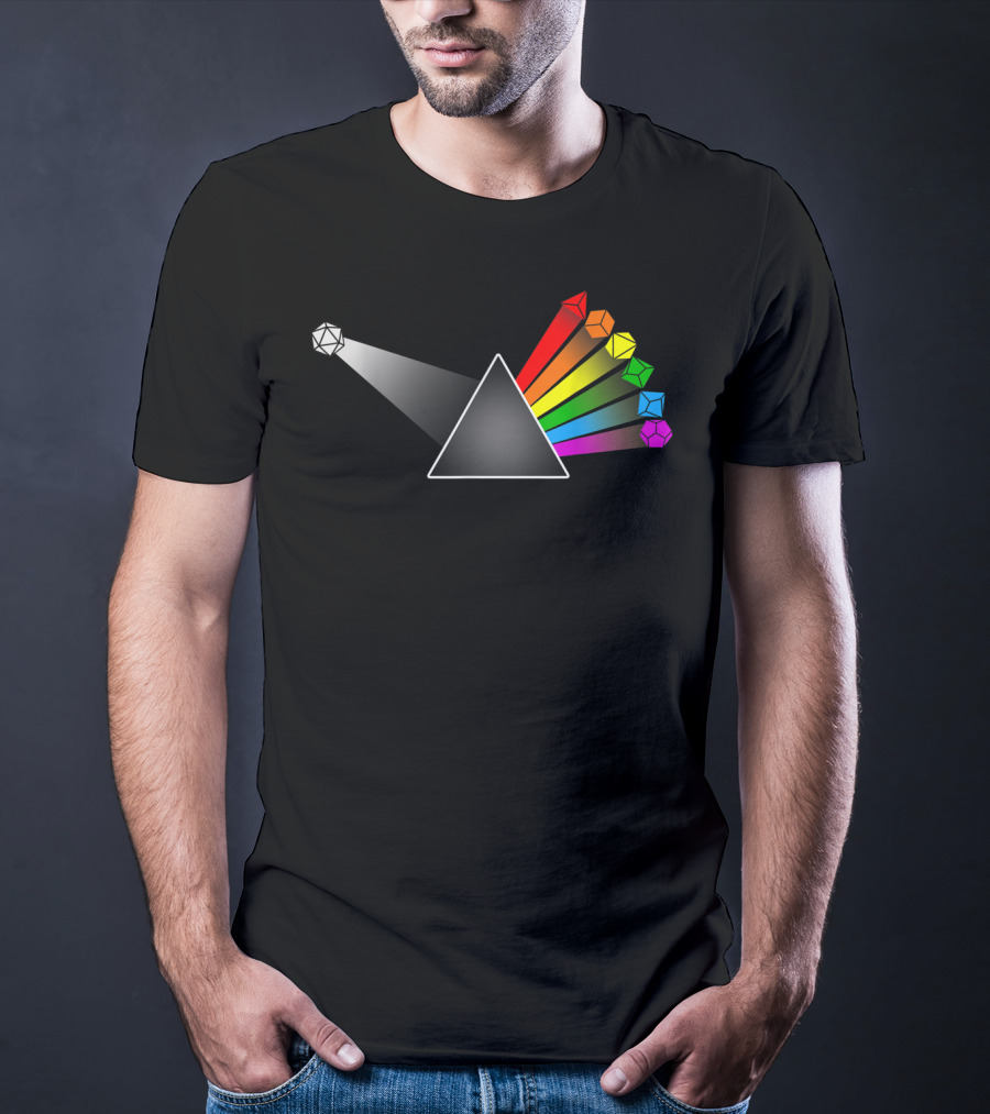 Diceside Of The Moon D20 Dice Set Tabletop Prism Design Multicolor Spectrum T-Shirt