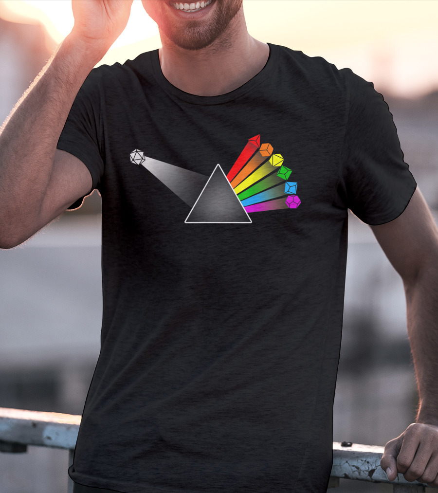 Diceside Of The Moon D20 Dice Set Tabletop Prism Design Multicolor Spectrum T-Shirt