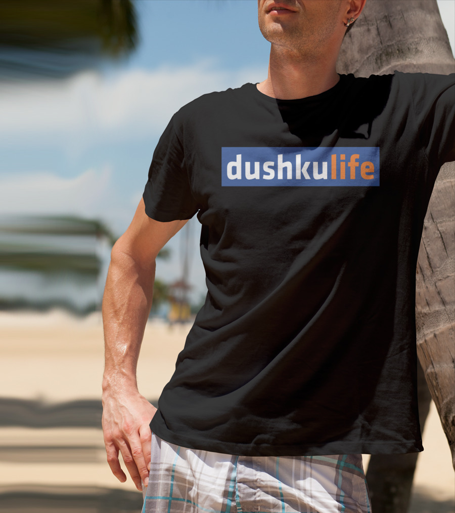 Dushkulife Logo Style Text In Orange And Blue T-Shirt