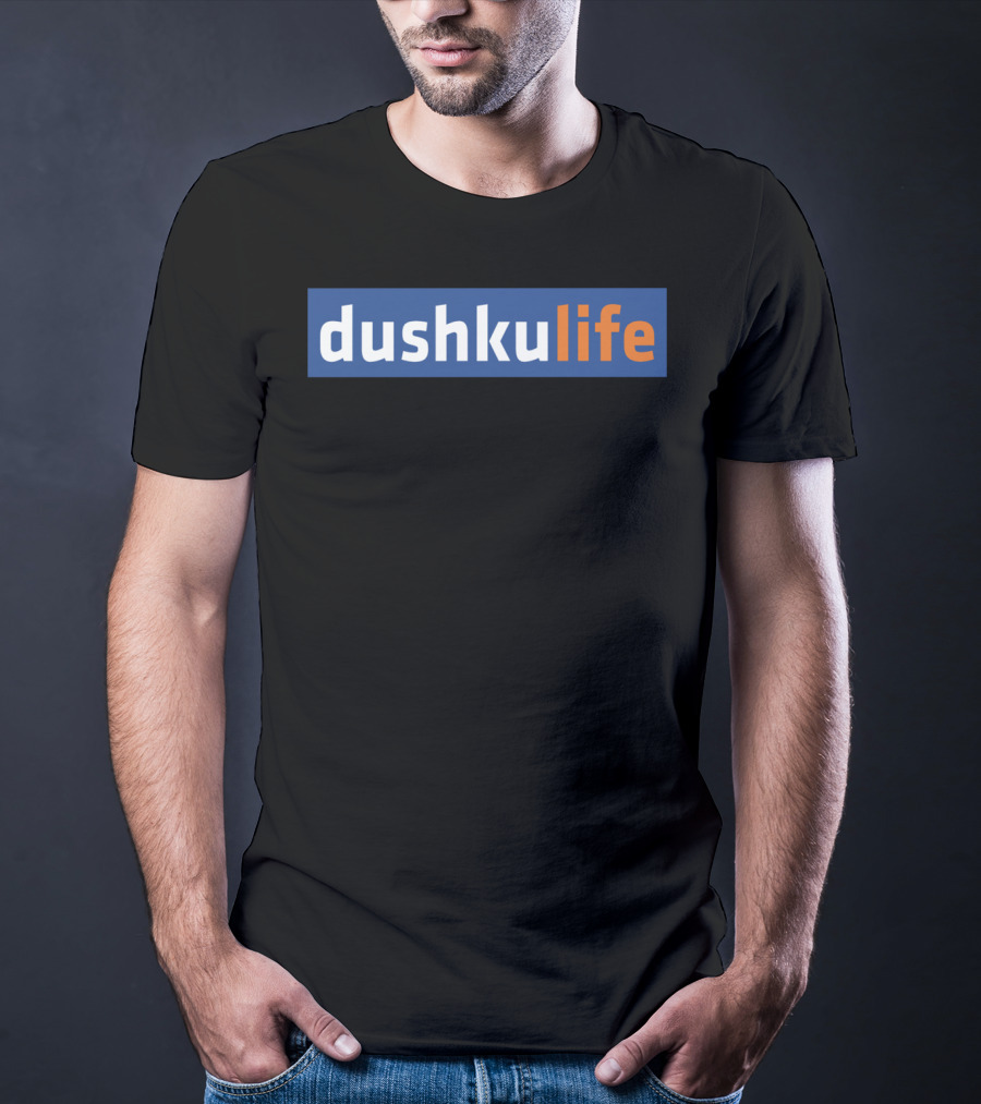 Dushkulife Logo Style Text In Orange And Blue T-Shirt