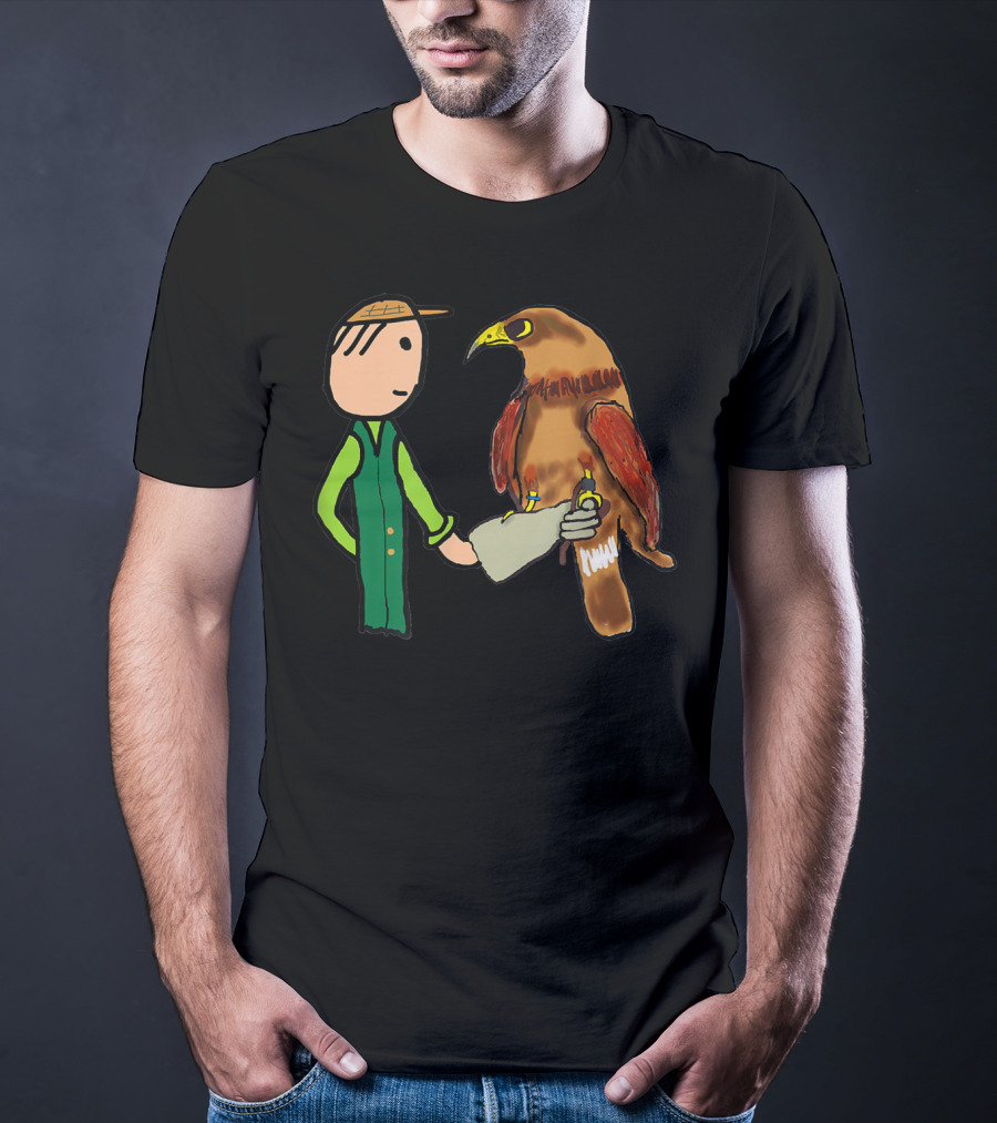 Falconry Handler With Illustrated Bird Of Prey T-Shirt