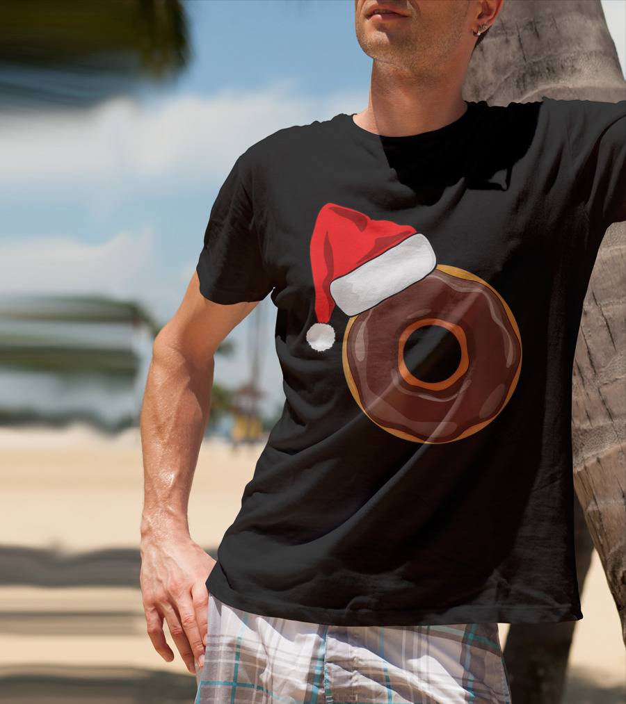 Santa Hat Chocolate Donut Christmas Humor T-Shirt