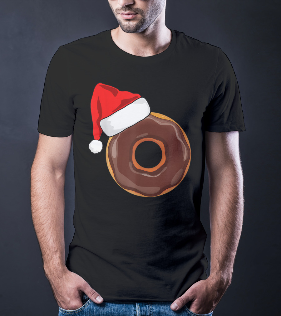Santa Hat Chocolate Donut Christmas Humor T-Shirt