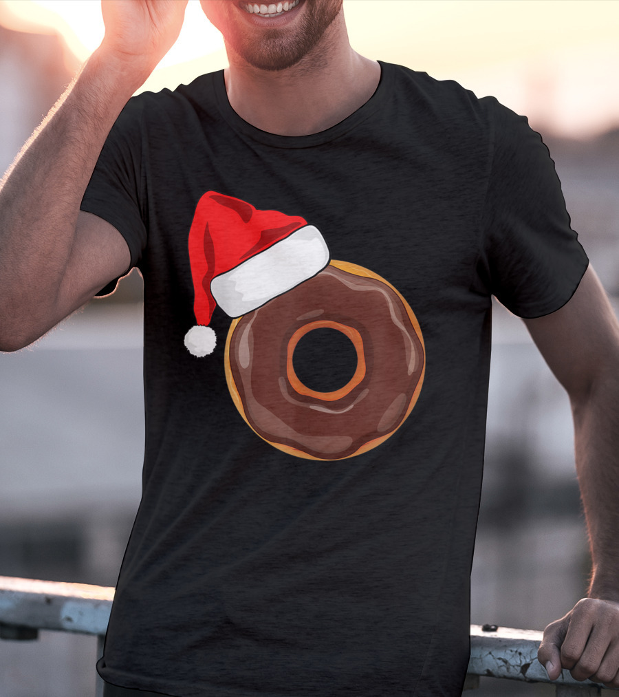 Santa Hat Chocolate Donut Christmas Humor T-Shirt