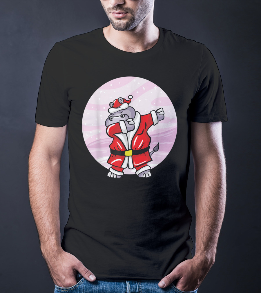Funny Dabbing Christmas Santa Claus Hippo With Red Santa Suit T-Shirt