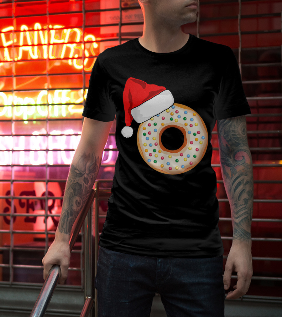 Funny Donut Santa Hat With Sprinkles T-Shirt