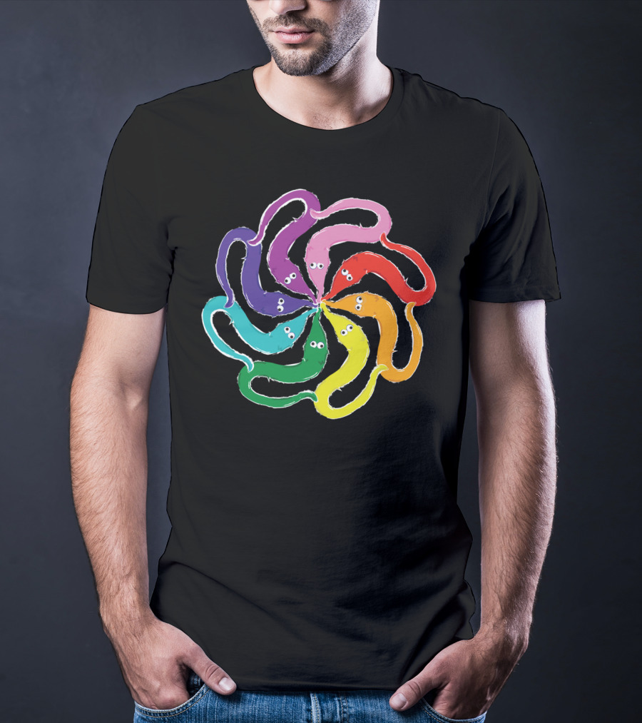 Funny Fuzzy Worm On A String Rainbow Mandala Kaleidoscope T-Shirt