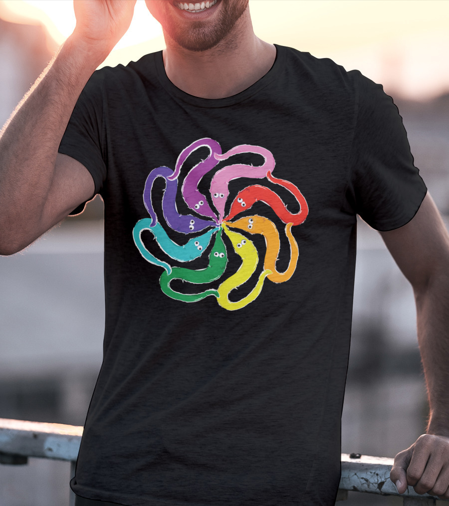 Funny Fuzzy Worm On A String Rainbow Mandala Kaleidoscope T-Shirt