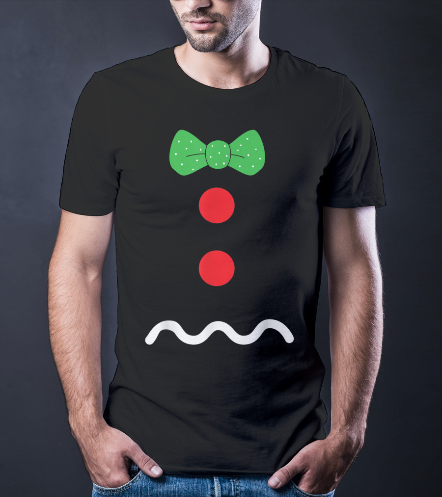 Funny Gingerbread Man Christmas Holiday Bow Tie Buttons T-Shirt