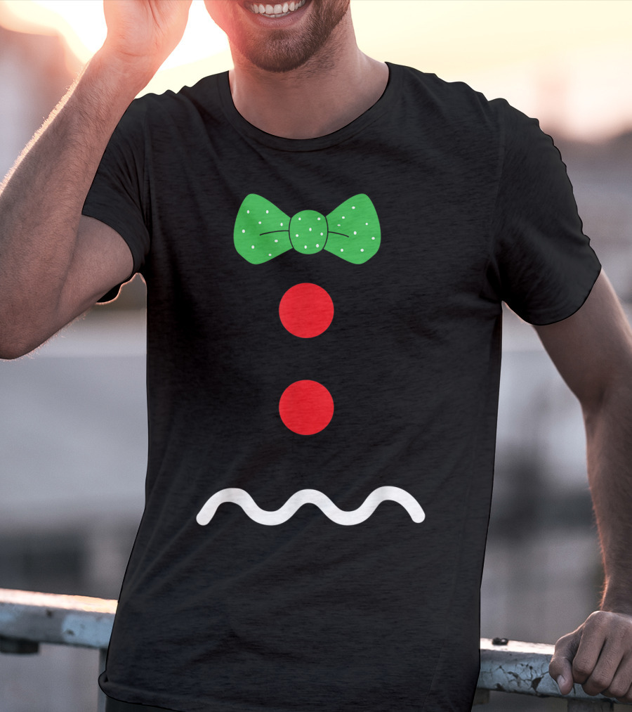 Funny Gingerbread Man Christmas Holiday Bow Tie Buttons T-Shirt