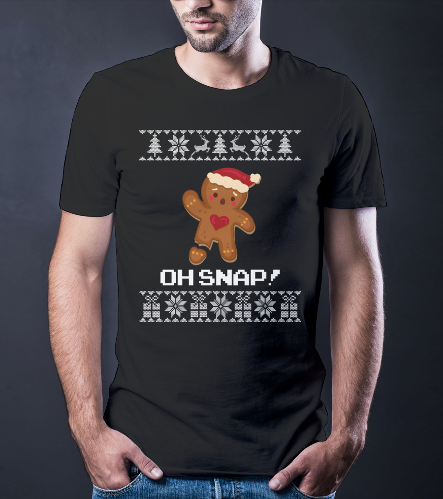 Oh Snap Gingerbread Christmas Santa Hat Ugly T-Shirt