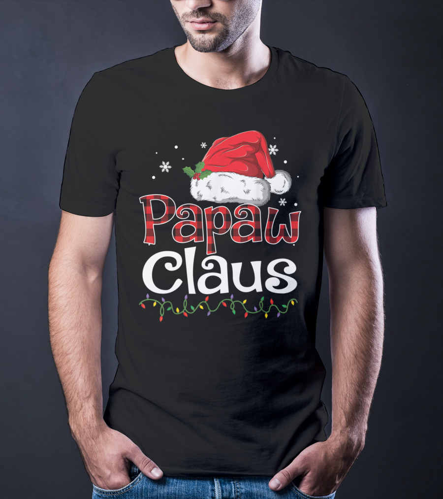 Papaw Claus Christmas Santa Hat Snowflakes Lights T-Shirt