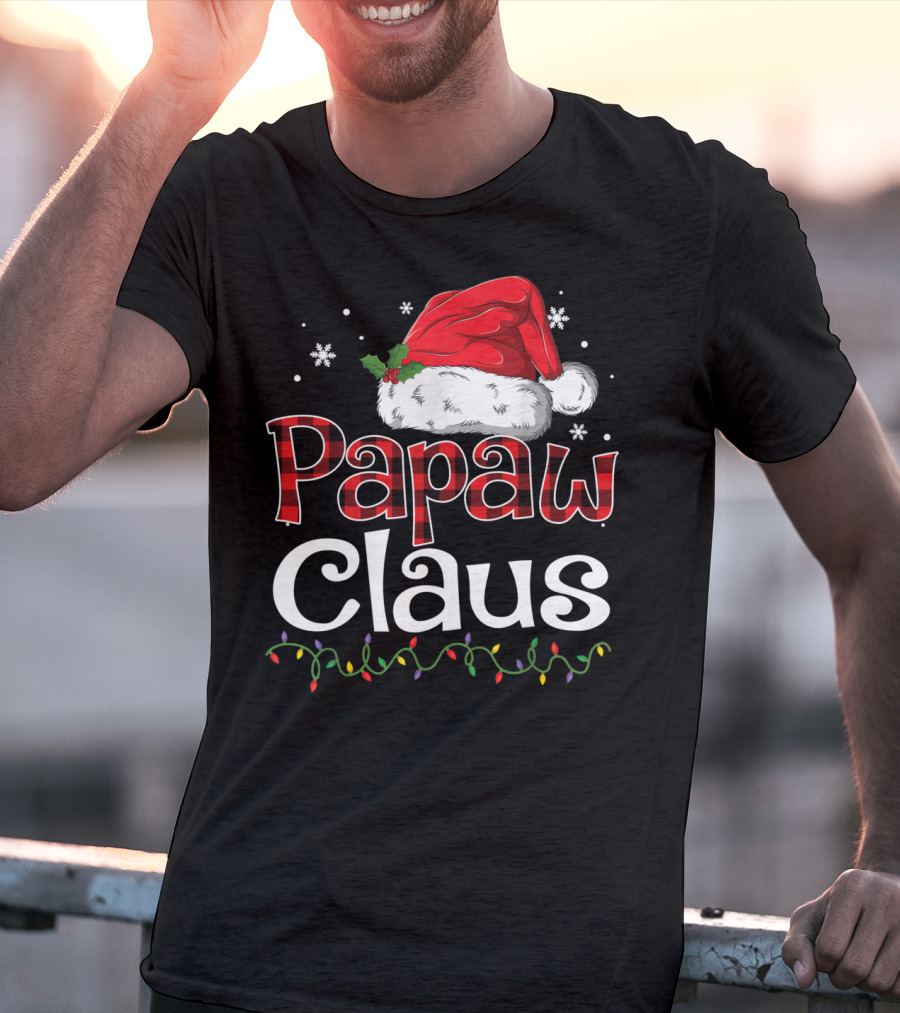 Papaw Claus Christmas Santa Hat Snowflakes Lights T-Shirt