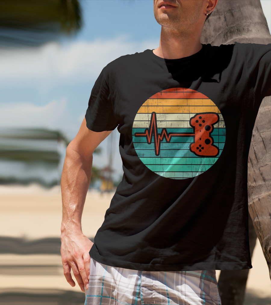 Funny Video Game Lover Heartbeat Retro Controller T-Shirt