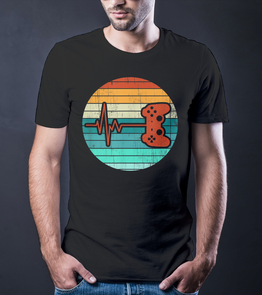 Funny Video Game Lover Heartbeat Retro Controller T-Shirt