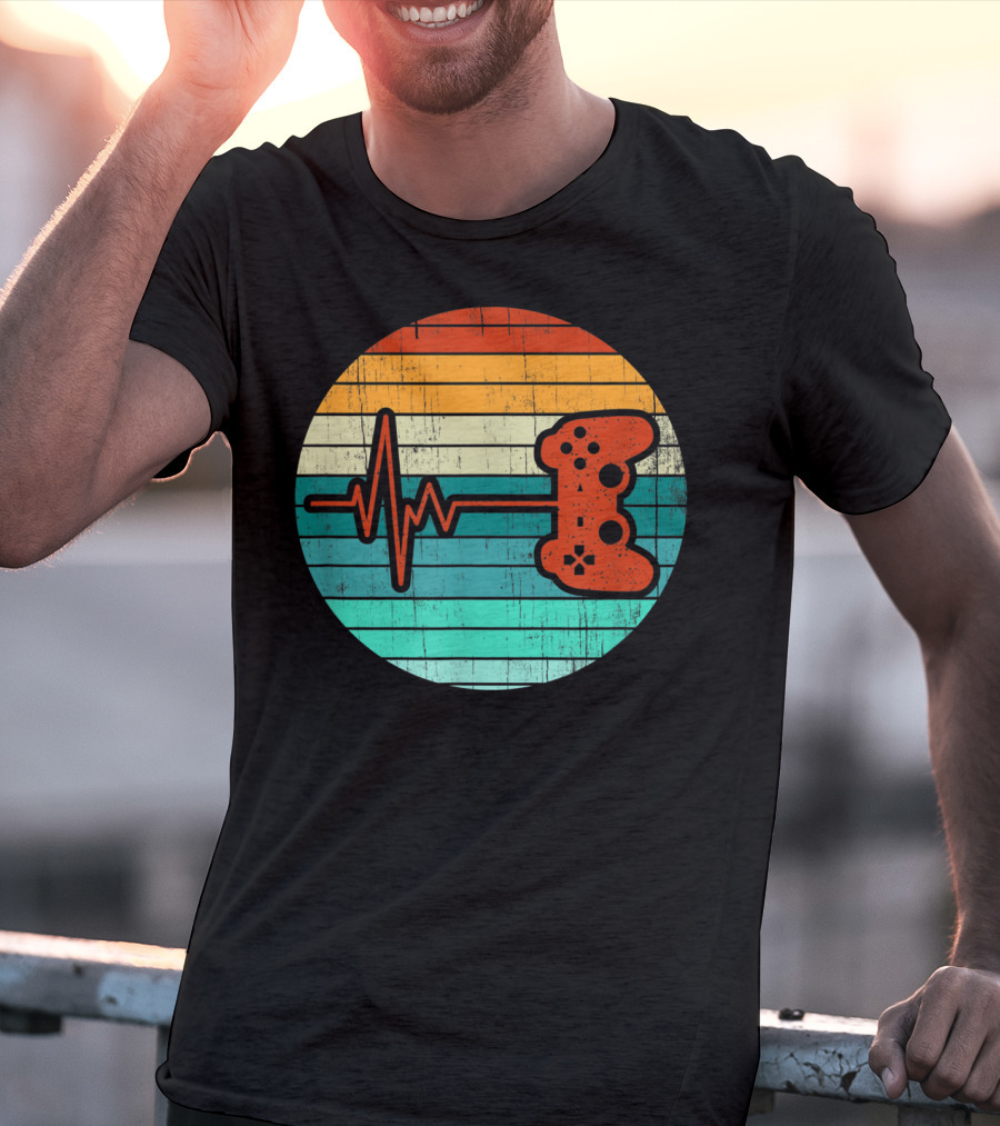 Funny Video Game Lover Heartbeat Retro Controller T-Shirt