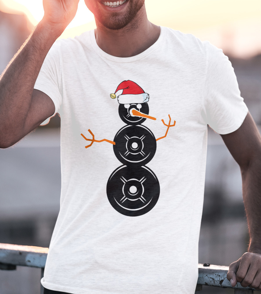 Funny Santa Hat Weightlifting Snowman Barbell T-Shirt