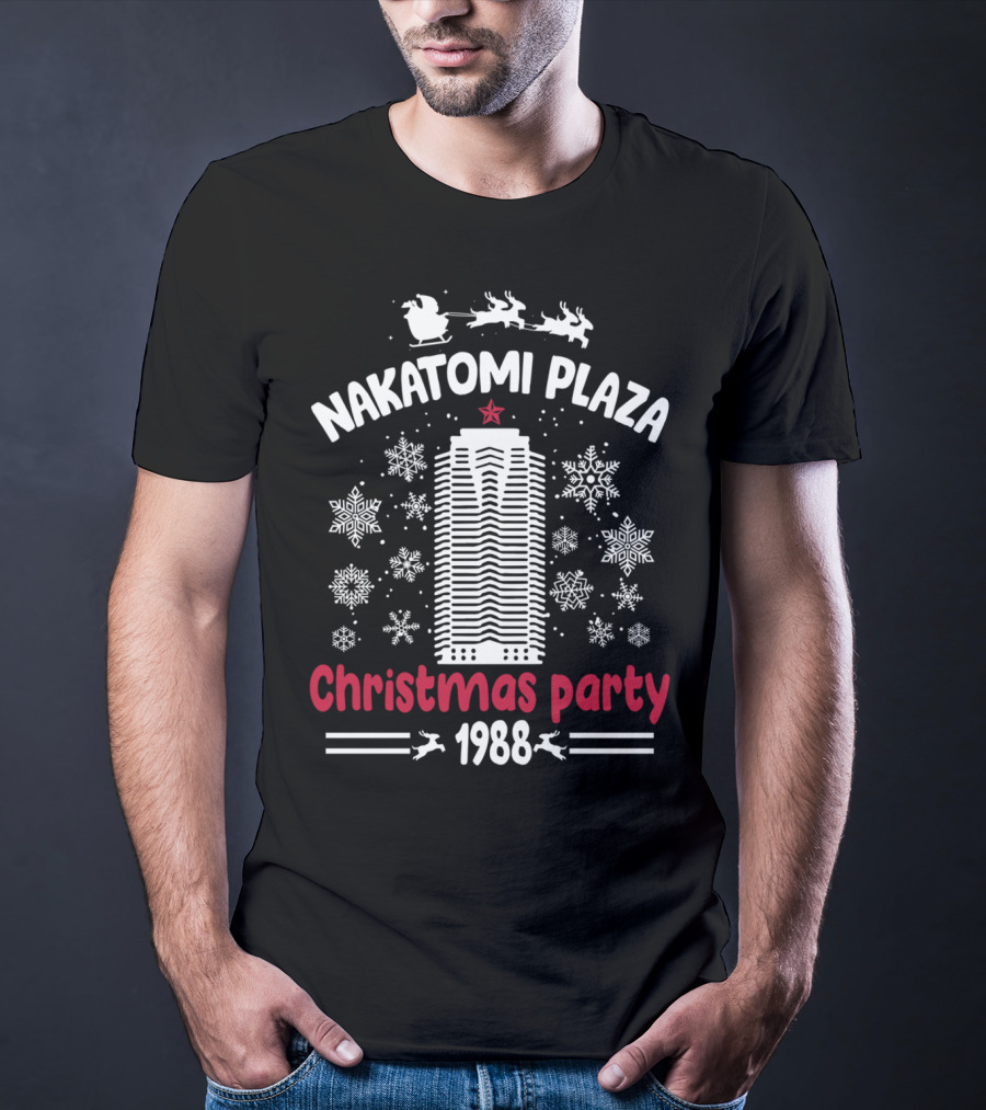 Nakatomi Plaza Christmas Party 1988 Santa Snowflakes T-Shirt