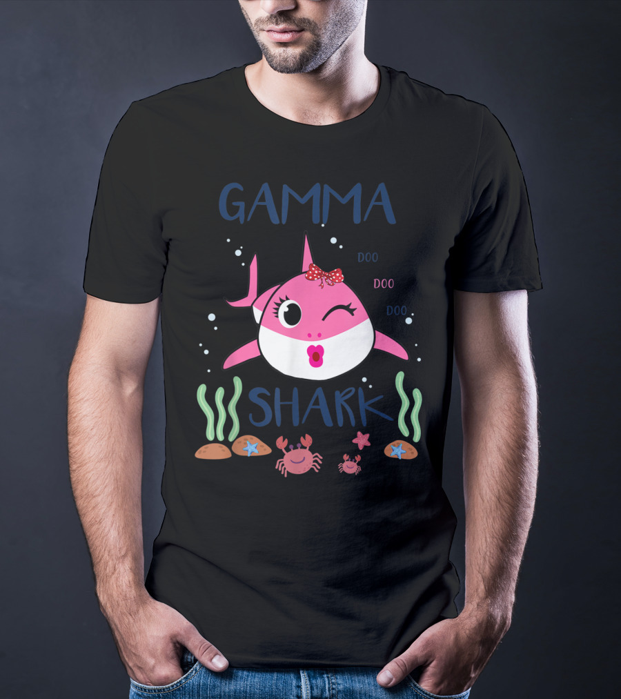 Gamma Shark Doo Doo Doo Winking Pink Shark With Bow And Marine Life T-Shirt