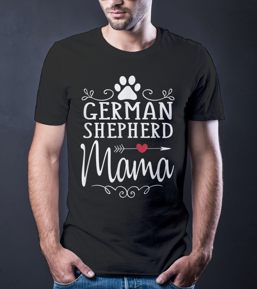 German Shepherd Mama German Shepherd Lover Paw Heart Arrow T-Shirt