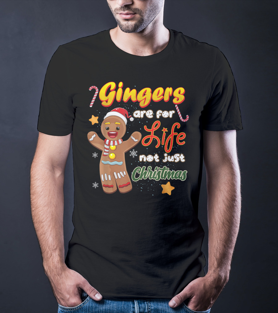 Gingers Are For Life Not Just Christmas Gingerbread Cookie With Candy Cane And Santa Hat T-Shirt