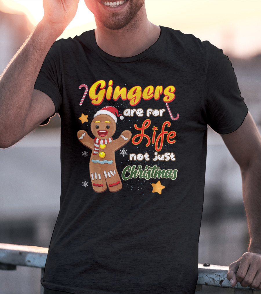 Gingers Are For Life Not Just Christmas Gingerbread Cookie With Candy Cane And Santa Hat T-Shirt