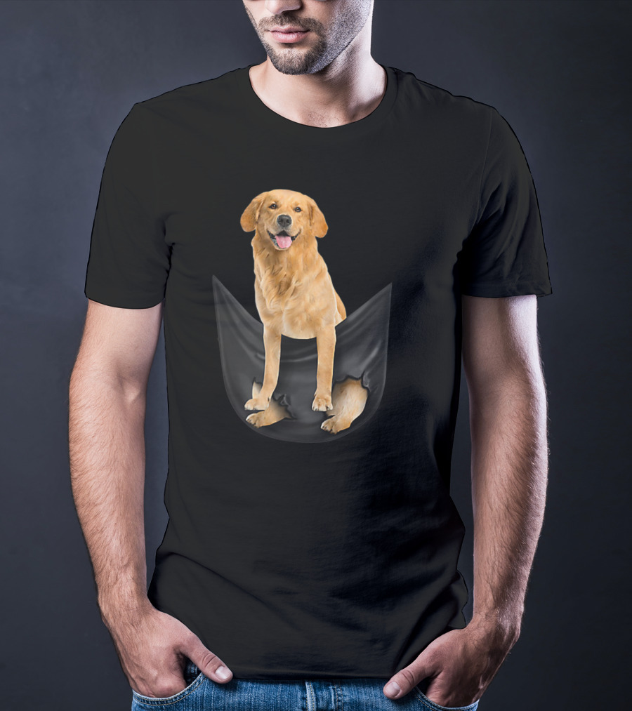 Golden Retriever In Black Pocket T-Shirt