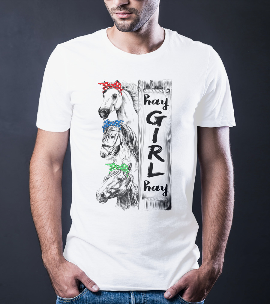 Hay Girl Hay Three Horses With Red Blue Green Polka Dot Ribbons T-Shirt