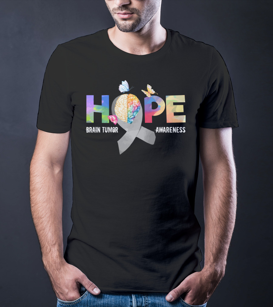 Hope Brain Tumor Awareness Butterfly Ribbon Brain Tumor T-Shirt