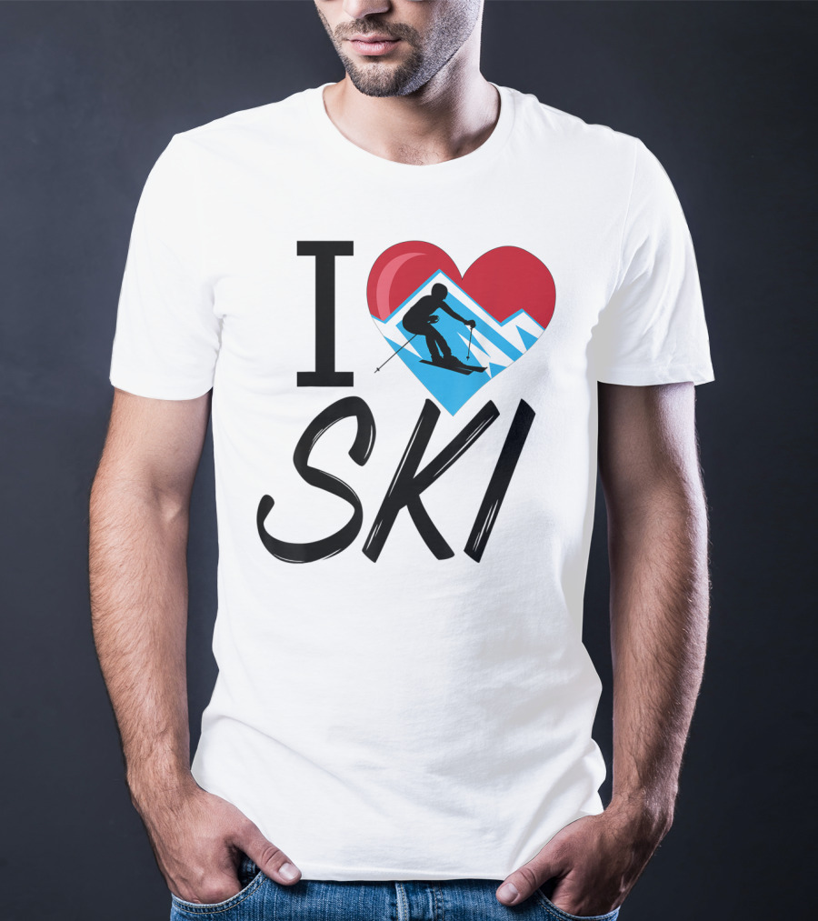 I Love Skiing With Heart And Skier T-Shirt