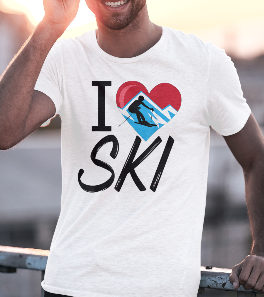 I Love Skiing With Heart And Skier T-Shirt