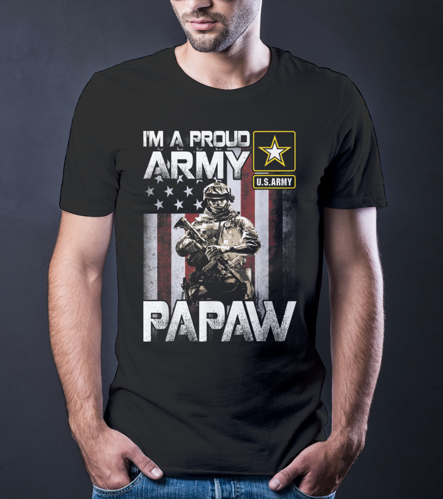 I'm A Proud Army Papaw U.S. Army Star Soldier And American Flag T-Shirt