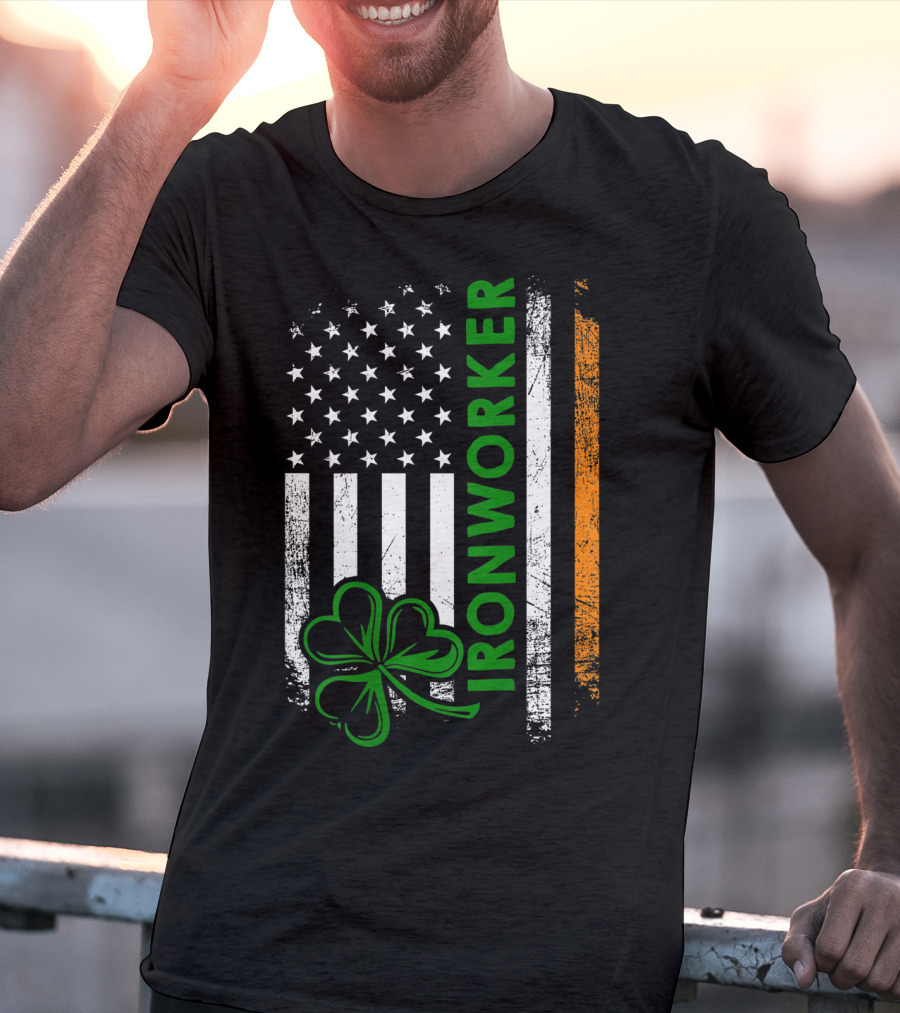 Irish American Ironworker Shamrock Flag T-Shirt